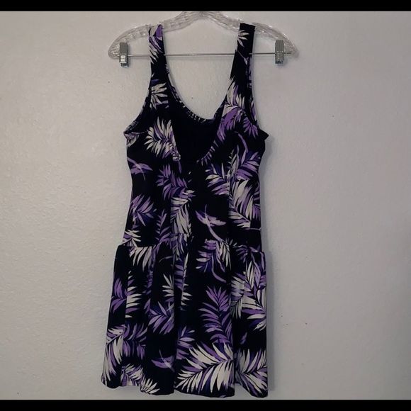 Swimsuits for all 1 piece plus woman swimwear purple black white leaf Sz 24